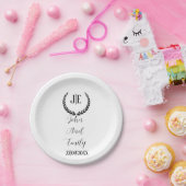 ミニマルエレガント主義モノグラム黒結婚白 ペーパープレート (パーティー)