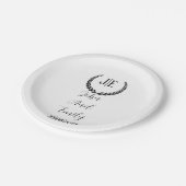 ミニマルエレガント主義モノグラム黒結婚白 ペーパープレート (アングル)