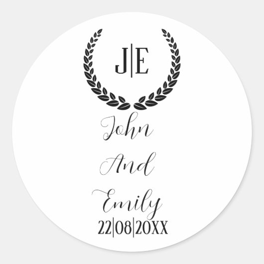 ミニマルエレガント主義モノグラム黒結婚白 ラウンドシール (正面)