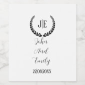 ミニマルエレガント主義モノグラム黒結婚白 ワインラベル (シングルラベル)