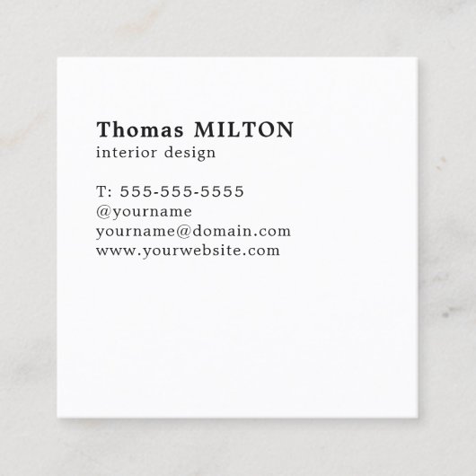 ミニマルエレガント主義木製ホワイトインテリアデザイナー スクエア名刺 (正面)