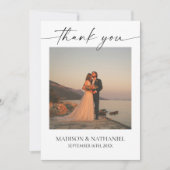 ミニマルエレガント写真ホワイトブ結婚ラック サンキューカード (正面)