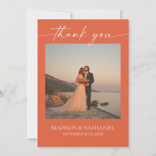 ミニマルエレガント写真ヴェローナサンセット結婚ズ サンキューカード (正面)