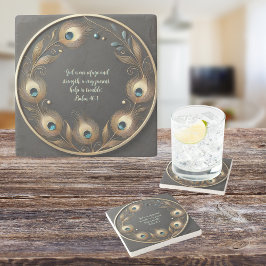 ミニマルエレガント孔雀の羽のカスタマイズ ストーンコースター