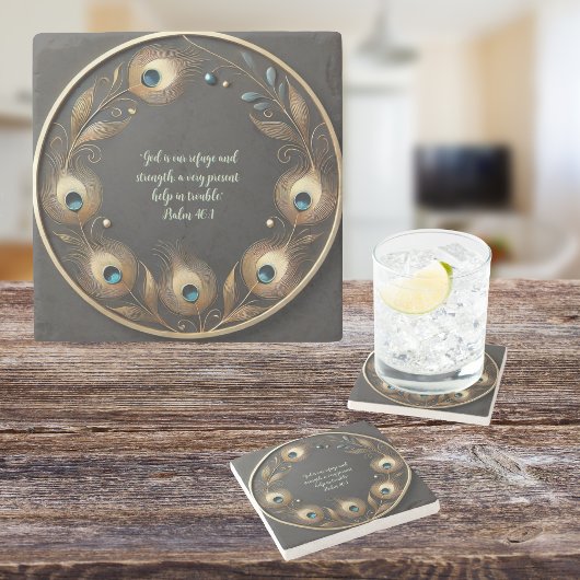 ミニマルエレガント孔雀の羽のカスタマイズ ストーンコースター