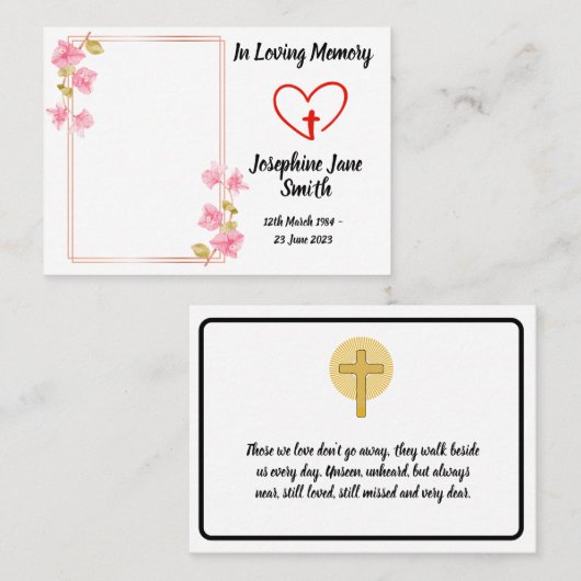 ミニマルエレガント悔やみや弔慰フローラフォト祈りの言葉カード 名刺 (正面/裏面)