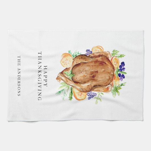 ミニマルエレガント感謝祭名前をカスタムする キッチンタオル (横)