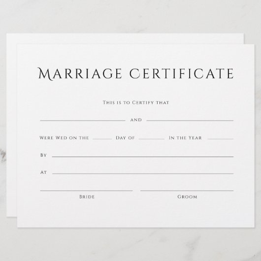 ミニマルエレガント文字婚姻証明書 (正面/裏面)