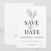 ミニマルエレガント植物学 |ワイルドフラワー結婚ズ セーブザデート (正面/裏面)
