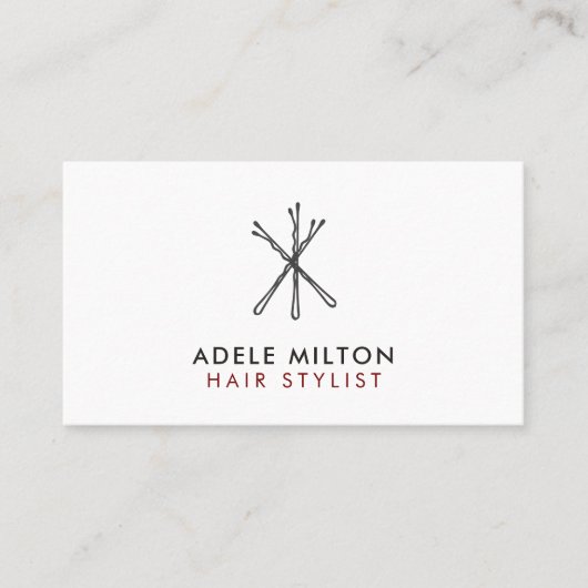 ミニマルエレガント深い赤黒ボビーピンヘア 名刺 (正面)