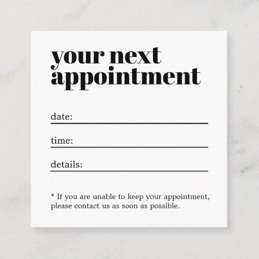 ミニマルエレガント白黒はっきりしたサロン 予約カード (正面)