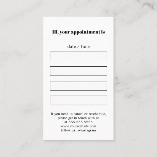 ミニマルエレガント白黒はっきりした 予約カード (裏面)