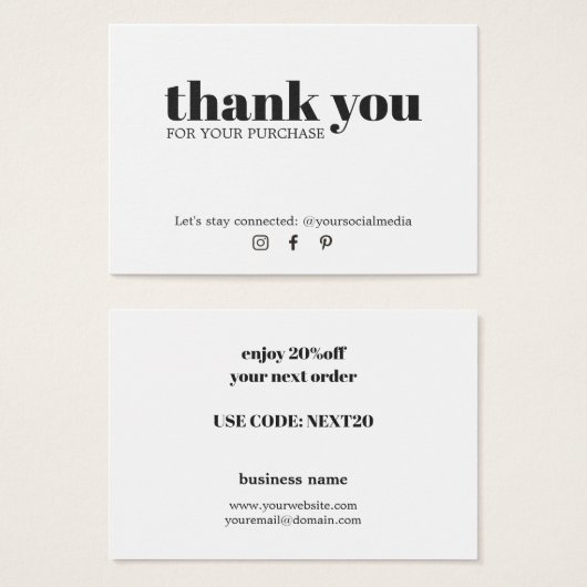 ミニマルエレガント白黒サンキュークーポン (正面&裏面)
