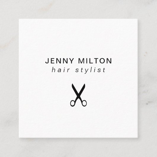 ミニマルエレガント白黒シザーヘアスタイリスト スクエア名刺 (正面)