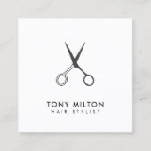 ミニマルエレガント白黒シザーヘアスタイリスト スクエア名刺 (正面)