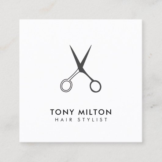 ミニマルエレガント白黒シザーヘアスタイリスト スクエア名刺 (正面)