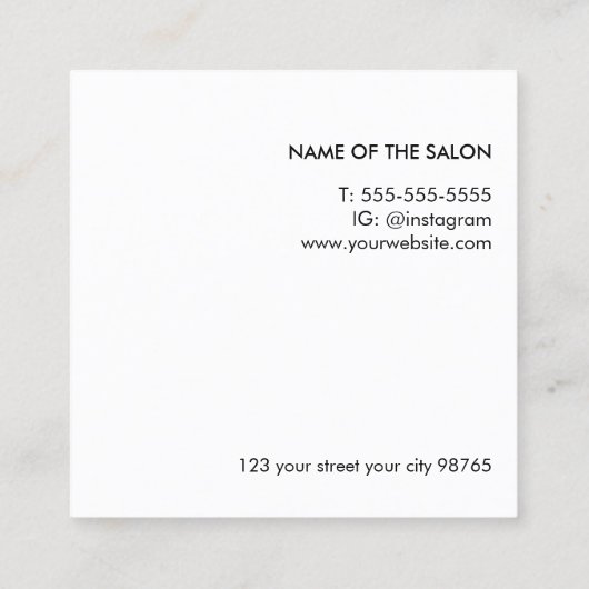 ミニマルエレガント白黒シザーヘアスタイリスト スクエア名刺 (裏面)