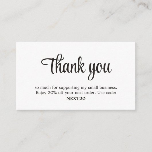 ミニマルエレガント白黒ショップクーポ感謝していン アドバイスカード (正面)