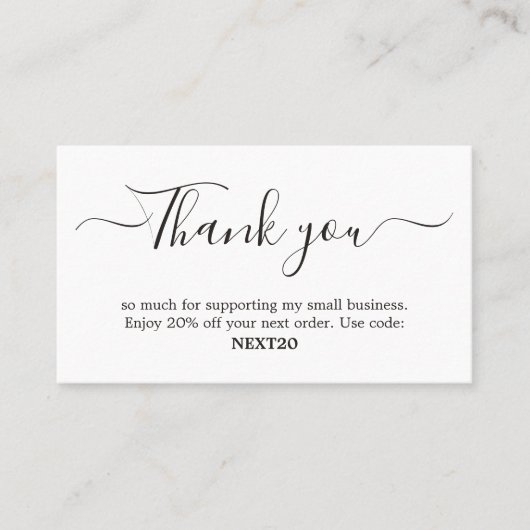 ミニマルエレガント白黒ショップクーポ感謝していン 割引カード (正面)