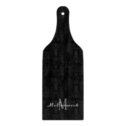 ミニマルエレガント白黒スクリプトモノグラム カッティングボード (正面)