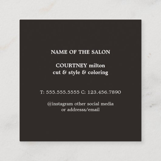 ミニマルエレガント白黒フェイク金ゴールドボビーピン スクエア名刺 (裏面)