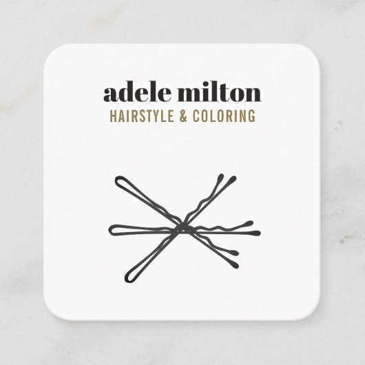 ミニマルエレガント白黒ヘアピンサロン スクエア名刺 (正面)