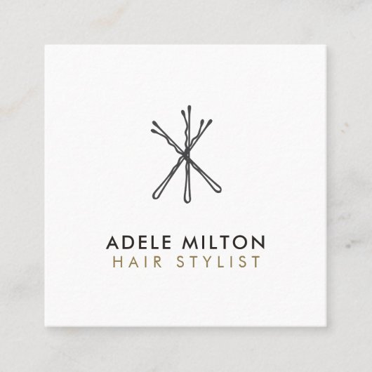 ミニマルエレガント白黒ボビーピンのヘア スクエア名刺 (正面)