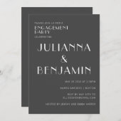 ミニマルエレガント白黒婚約パーティ 招待状 (正面/裏面)