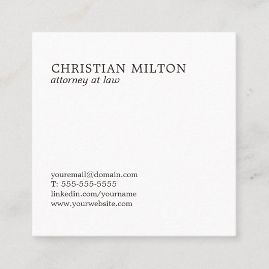 ミニマルエレガント白黒弁護士 スクエア名刺 (正面)