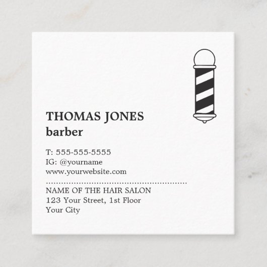 ミニマルエレガント白黒理容師 スクエア名刺 (正面)