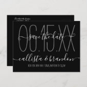 ミニマルエレガント白黒結婚式の日付の保存 案内ポストカード (正面/裏面)