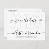 ミニマルエレガント白黒結婚式の日付の保存 案内ポストカード (正面/裏面)