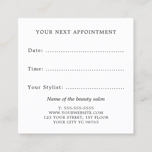 ミニマルエレガント白黒美しいサロン 予約カード (裏面)