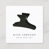 ミニマルエレガント白黒美容師クリップ スクエア名刺 (正面)