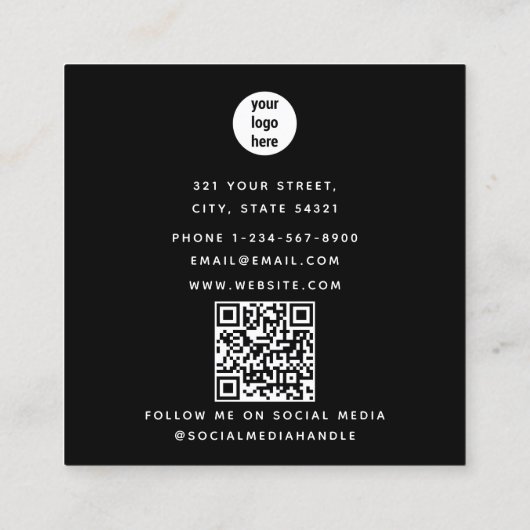 ミニマルエレガント白黒美容師クリップ スクエア名刺 (裏面)