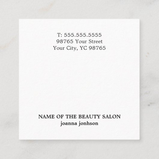 ミニマルエレガント白黒美容師 スクエア名刺 (裏面)