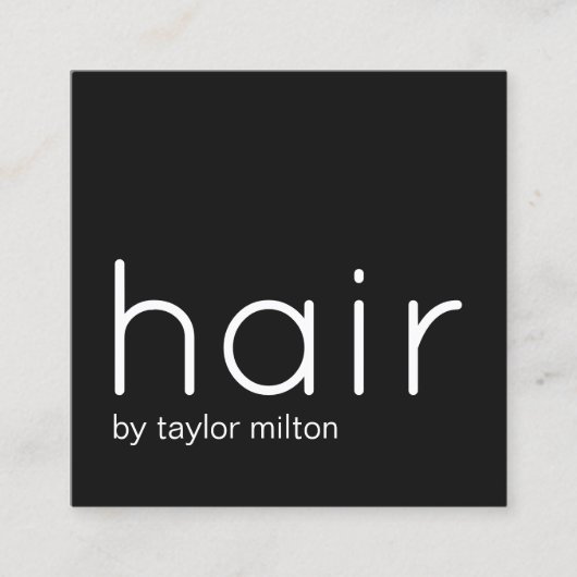 ミニマルエレガント白黒美容師 スクエア名刺 (正面)