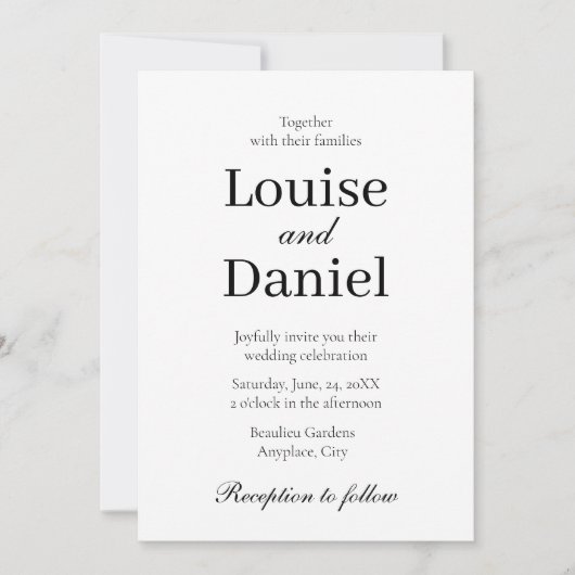 ミニマルエレガント結婚とシンプルパーソナライズされたs 招待状 (正面)