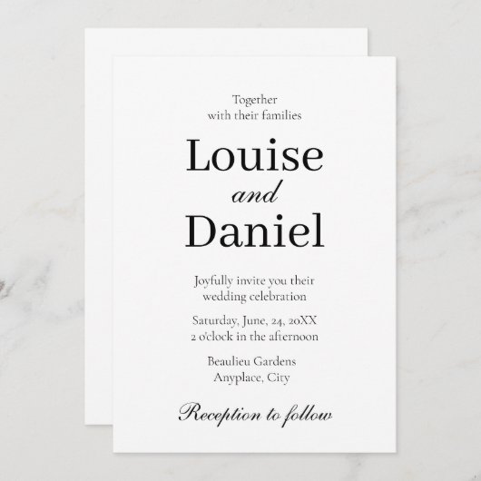 ミニマルエレガント結婚とシンプルパーソナライズされたs 招待状 (正面/裏面)