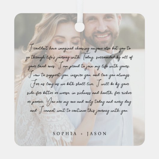 ミニマルエレガント結婚の夫婦の写真 メタルオーナメント (裏面)