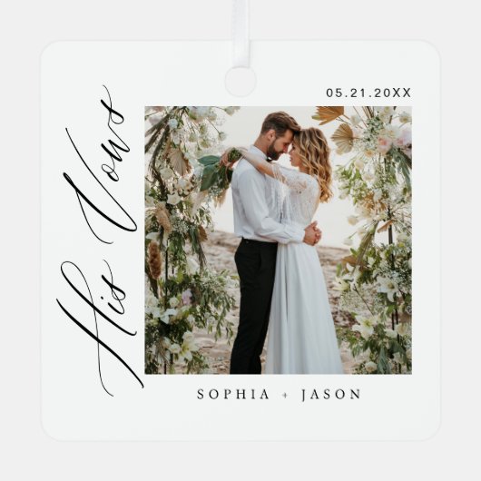 ミニマルエレガント結婚の夫婦の写真 メタルオーナメント (正面)