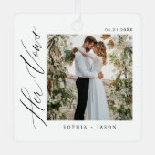 ミニマルエレガント結婚の誓いの写真 メタルオーナメント (正面)