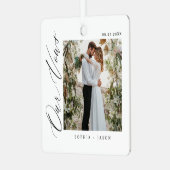 ミニマルエレガント結婚の誓い白 メタルオーナメント (正面左)