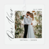 ミニマルエレガント結婚の誓い白 メタルオーナメント (正面)