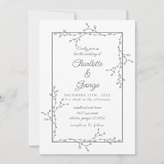 ミニマルエレガント結婚の 招待状 (正面)