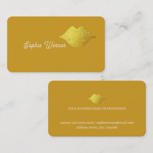 ミニマルエレガント美しい金ゴールドリップダスティマスタード 名刺 (正面/裏面)