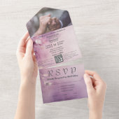 ミニマルエレガント薄紫フローラQRコード写真 オールインワン招待状 (貼ってはがせる)