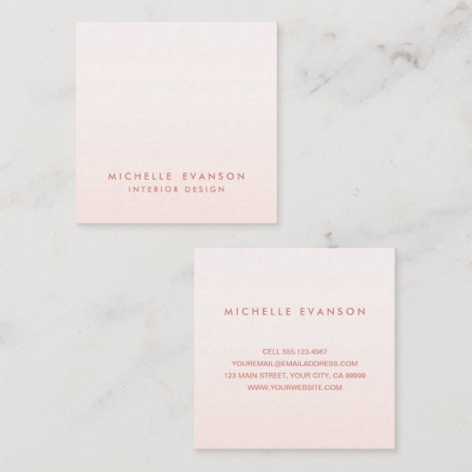 ミニマルエレガント赤面ピンクプロフェッショナル スクエア名刺 (正面/裏面)