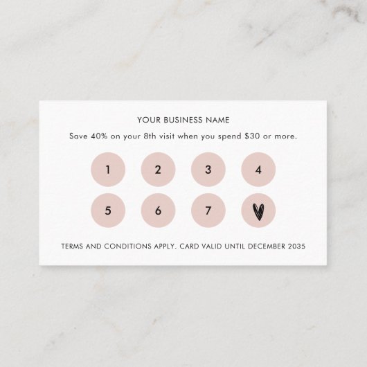 ミニマルエレガント赤面ピンクホワイトスクリプトビジネス ロイヤリティカード (裏面)