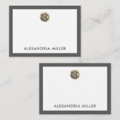 ミニマルエレガント金ゴールドエンブレム名ホワイトグレー ノートカード (正面/裏面)